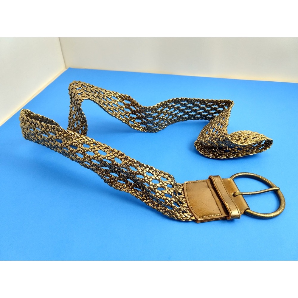 Old Navy Women Gold Tone O-Ring Wave Woven Belt Large